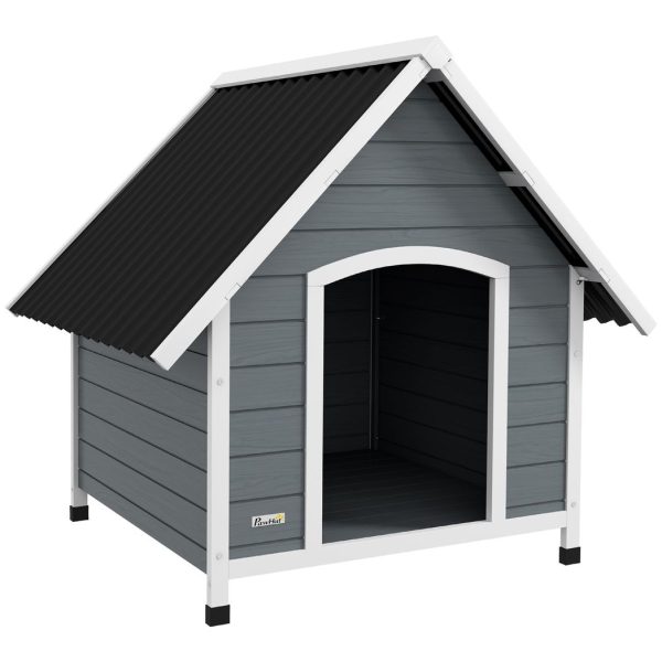 PawHut Dog Kennel Outdoor Dog House w/ Removable Floor, for Large Dogs - Grey