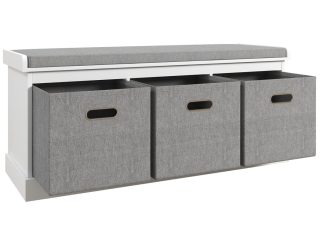 HOMCOM Shoe Bench with Cushioned Seat, 3 Fabric Drawers for Entryway Hallway