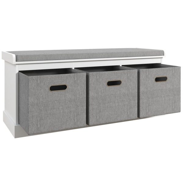 HOMCOM Shoe Bench with Cushioned Seat, 3 Fabric Drawers for Entryway Hallway