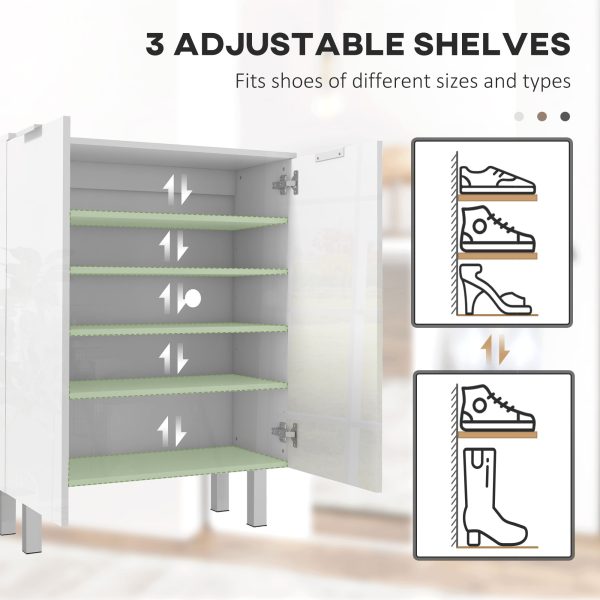HOMCOM Shoe Storage Cabinet with Soft-Close Hinges & Adjust Shelves, High Gloss - Image 4