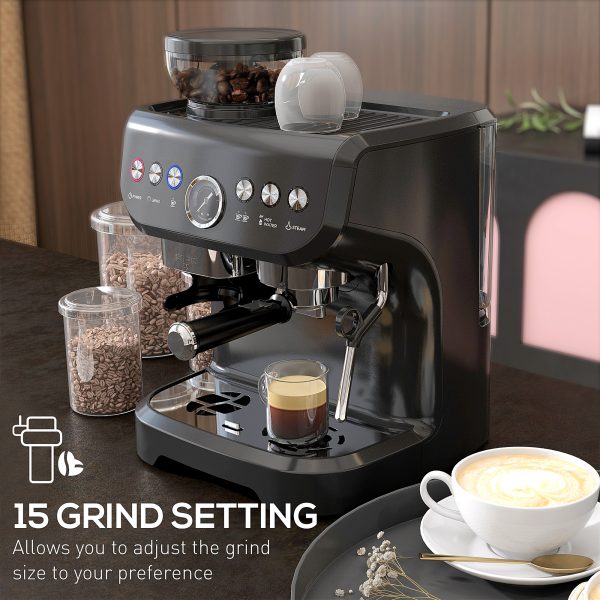 Espresso Coffee Machine w/ Integrated Bean Grinder & Steam Wand 15 Bar Pressure - Image 7