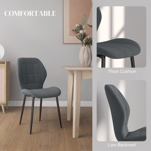 HOMCOM Modern Style Kitchen Chairs Set of 4 with Flannel Upholstered, Dark Grey - Image 5