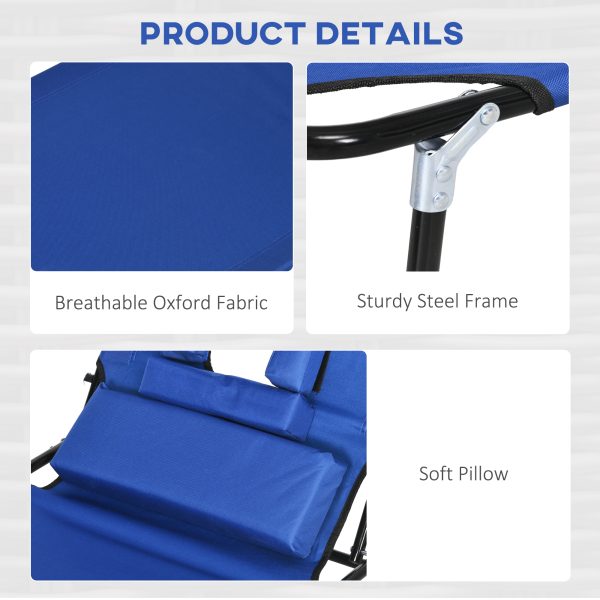 Outsunny Folding Sun Lounger Set of 2 Reclining Chair with Reading Hole Blue - Image 6
