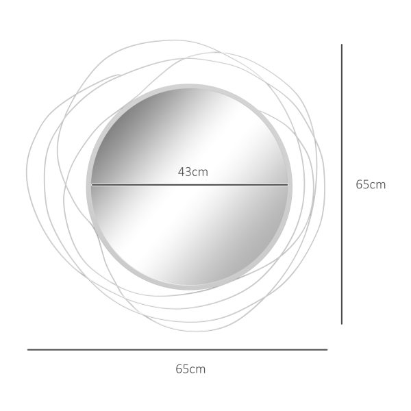 HOMCOM Metal Wall Art 65cm Round Mirror for Living Room Dining Room Silver - Image 3