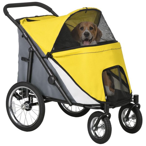 PawHut Pet Stroller Foldable Design with Cushion for M and L Dogs, Yellow