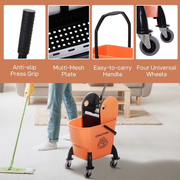 HOMCOM Mop Bucket on Wheels with Carry Handle, Mop Holder and Plastic Body - Image 7