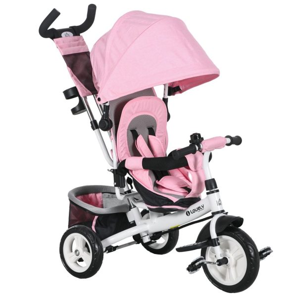 HOMCOM 6 in 1 Kids Trike, Stroller with Parent Handle, Pink