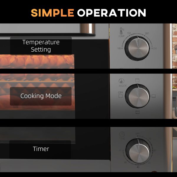 HOMCOM 30L Mini Oven with Adjustable Temperature, 60 Min Time 1600W, Silver - Image 7