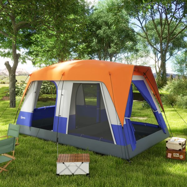 Outsunny Camping Tent with 3000mm Waterproof Rainfly & Screen Panels, Orange - Image 2