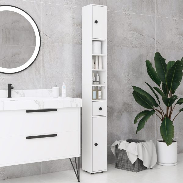 Kleankin Slim Bathroom Cabinet, Toilet Roll Storage w/ Open Shelves, White - Image 8