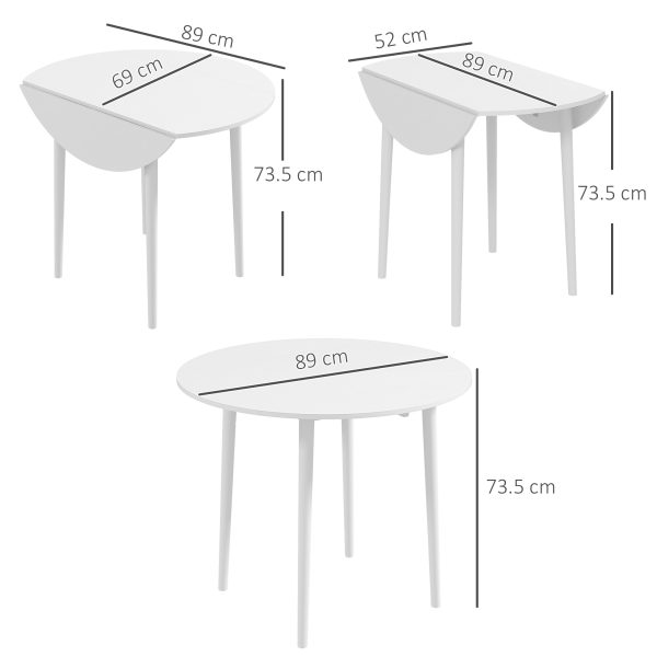 HOMCOM Foldable Dining Table, Round Drop Leaf Table with Wood Legs - Image 3