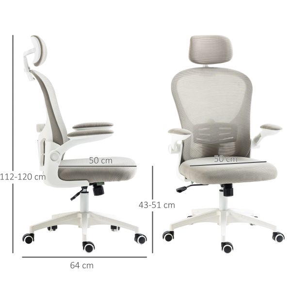 Vinsetto Mesh Office Chair with Headrest, 4D Lumbar Support, Flip-up Arm - Image 3