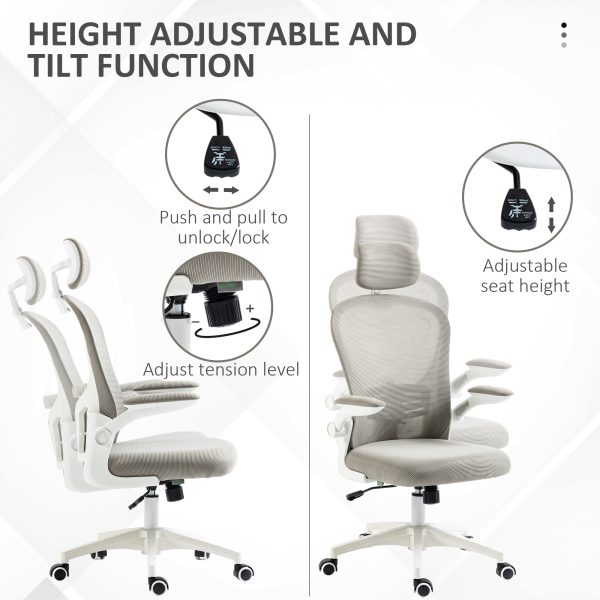 Vinsetto Mesh Office Chair with Headrest, 4D Lumbar Support, Flip-up Arm - Image 4