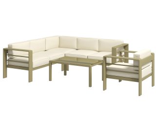Outsunny 5 PCs Garden Sofa Set w/ Cushions, Aluminium Furniture Sets, Gold