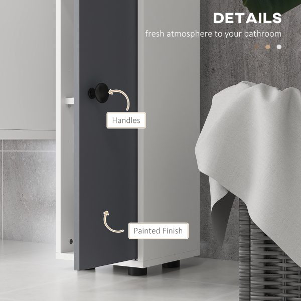 kleankin Slim Bathroom Cabinet, Toilet Roll Storage w/ Open Shelves, Grey - Image 6