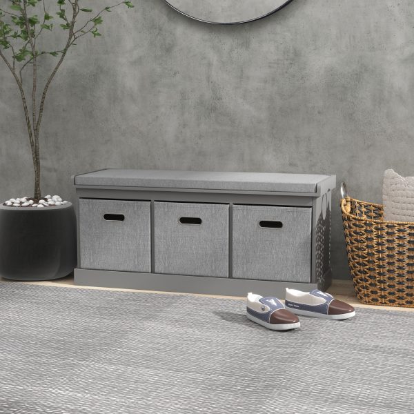 HOMCOM Shoe Bench with Cushioned Seat, 3 Fabric Drawers for Entryway Hallway - Image 2