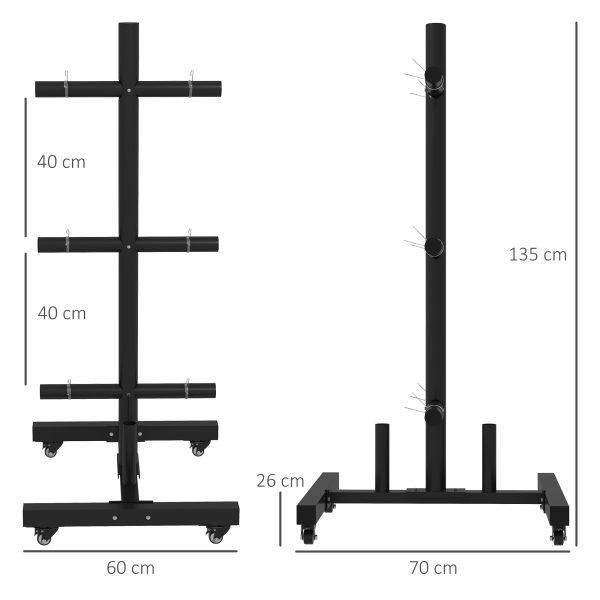 SPORTNOW Olympic Weight Plate Rack with 4 Wheels and 6 Fasten Clamps - Image 5