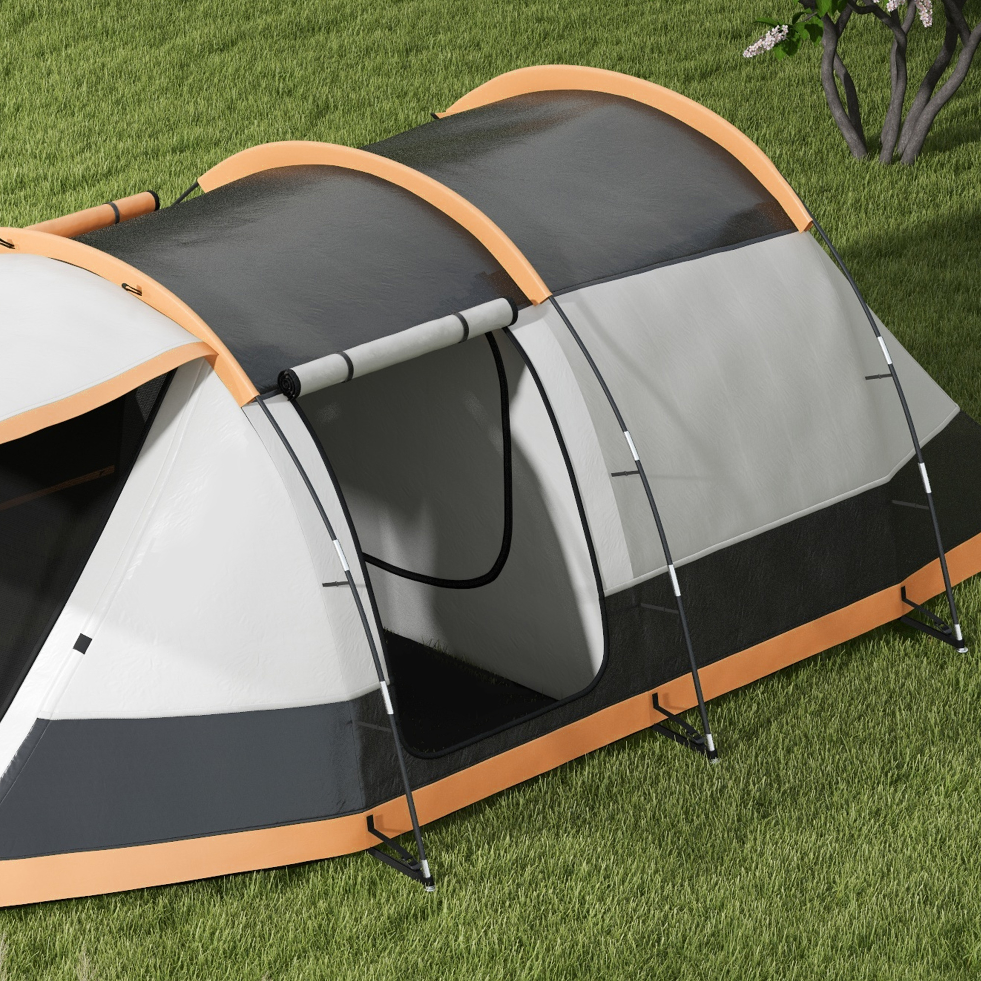 Outsunny Tunnel Tent with Bedroom, Living Room and Porch for 3-4 Man, Orange - Image 8