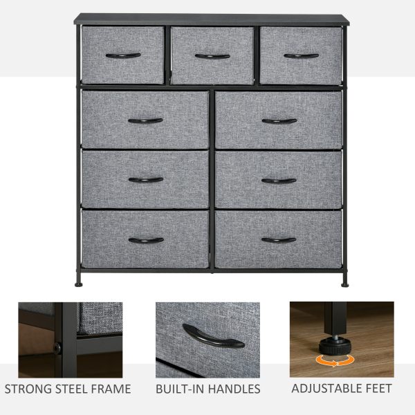 HOMCOM 9 Drawers Storage Chest Dresser Organizer Unit w/ Foldable Bin - Image 4