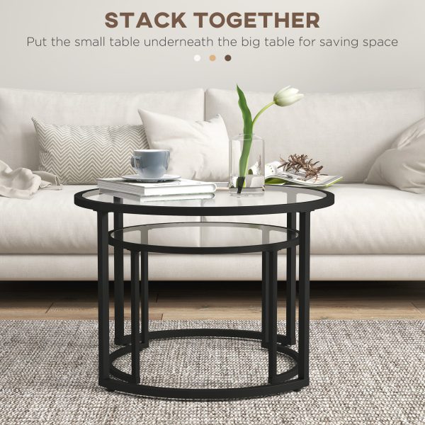 HOMCOM Glass Coffee Table Set of 2, Round Nest of Tables for Living Room - Image 4