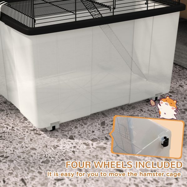 PawHut Hamster Cage, Two-Tier Gerbil Cage w/ Deep Bottom, Ramp, Food Dish - Image 2