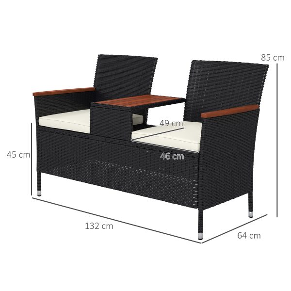Outsunny 2 Seat Rattan Garden Bench,  Decorative Handrails, Black - Image 5