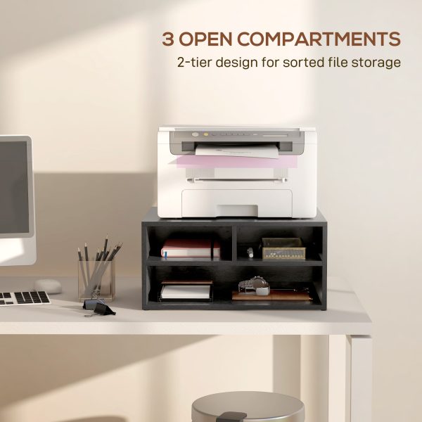 HOMCOM Desktop Printer Stand with 3 Open Compartments, Desk Organiser, Black - Image 8