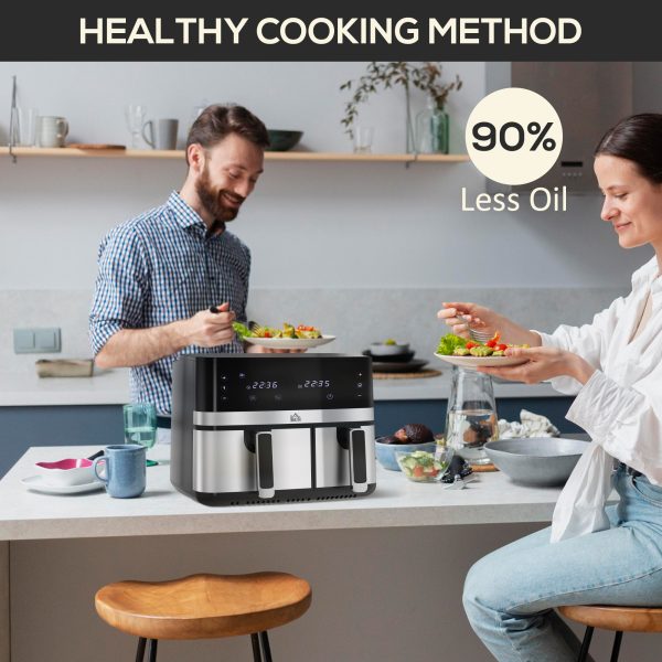 HOMCOM Dual Zone Air Fryer 8.5L Double Air Fryer with SYNCFinish 2700W - Image 5