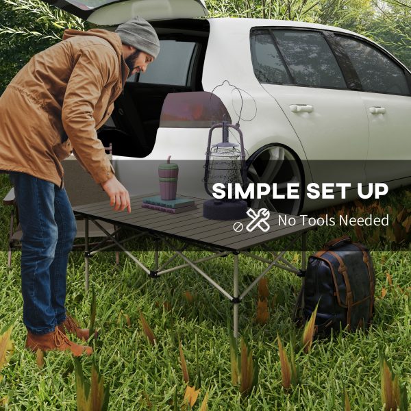 Outsunny Portable Camping Table with Roll Up Top, Khaki - Image 6