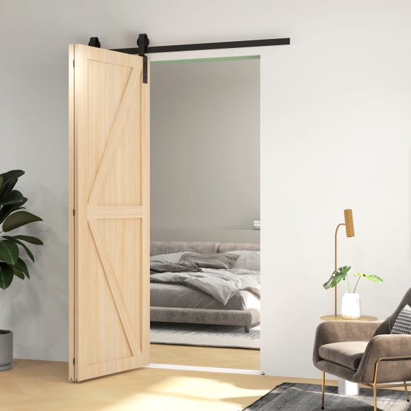 HOMCOM 5FT/153CM Bi-Folding Sliding Barn Door Hardware Kit Sliding Door Kit - Image 6
