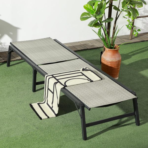 Outsunny Foldable Outdoor PE Rattan Sun Lounger, Mixed Grey - Image 3