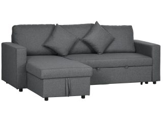 HOMCOM Corner Sofa Bed with Storage, 3 Seater Pull Out Sofa Bed, Dark Grey