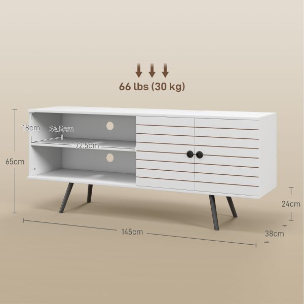 HOMCOM TV Unit for 65" TVs with 2 Open Shelves, Door and 2 Cable Holes, White - Image 3