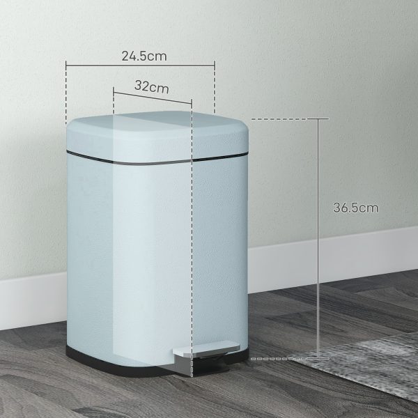 HOMCOM 12L Kitchen Pedal Bin, Metal Rubbish Bin with Soft-close Lid, Light Green - Image 5