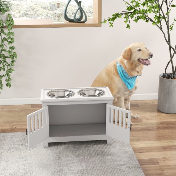 PawHut Raised Dog Bowls for Large Dogs Feeding Station w/ Stand, Storage - White - Image 8