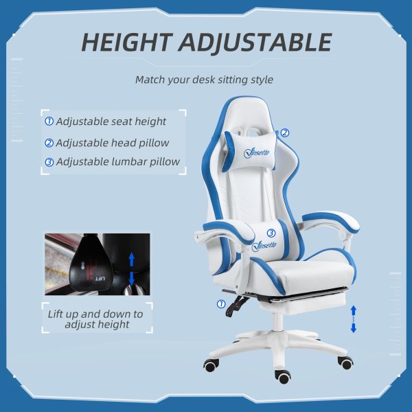 Vinsetto Racing Style Gaming Chair with Reclining Function Footrest, Blue - Image 4