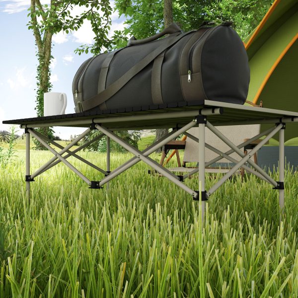 Outsunny Portable Camping Table with Roll Up Top, Khaki - Image 8