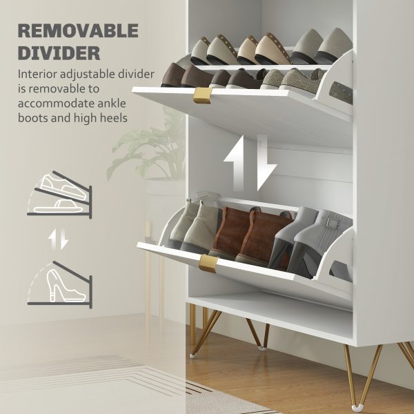 HOMCOM Slim Shoe Storage Cabinet with Flip Drawers for Entryway, Hallway, White - Image 6