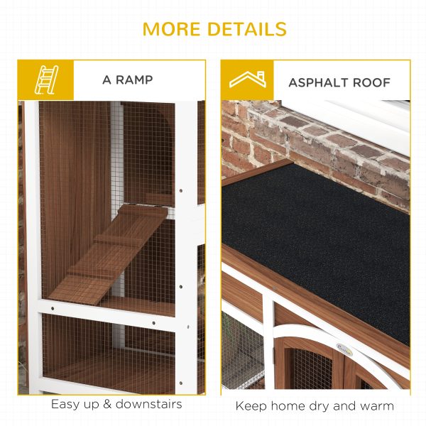 PawHut Two-Tier Wooden Rabbit Hutch w/ Openable Roof, Slide-Out Tray, Ramp - Image 6