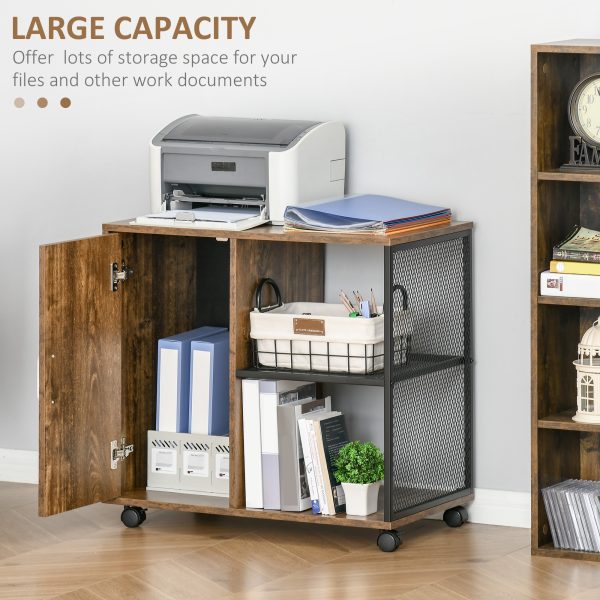 HOMCOM Printer Stand Home Office Mobile Cabinet Organizer with Castors, Door - Image 4