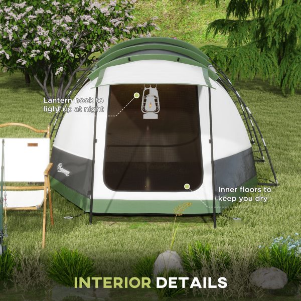 Outsunny Tunnel Tent with Bedroom, Living Room and Porch for 3-4 Man, Green - Image 6