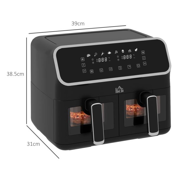 HOMCOM Dual Zone Air Fryer 8L Double Air Fryer with SYNCFinish 2700W Silver - Image 3
