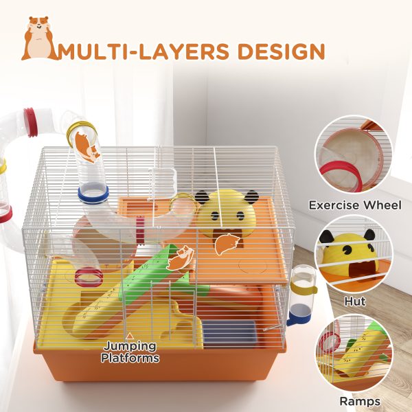 PawHut Hamster Cage, 3 Tiers Gerbil Cage for Dwarf Hamsters with Tubes, Ladder - Image 5
