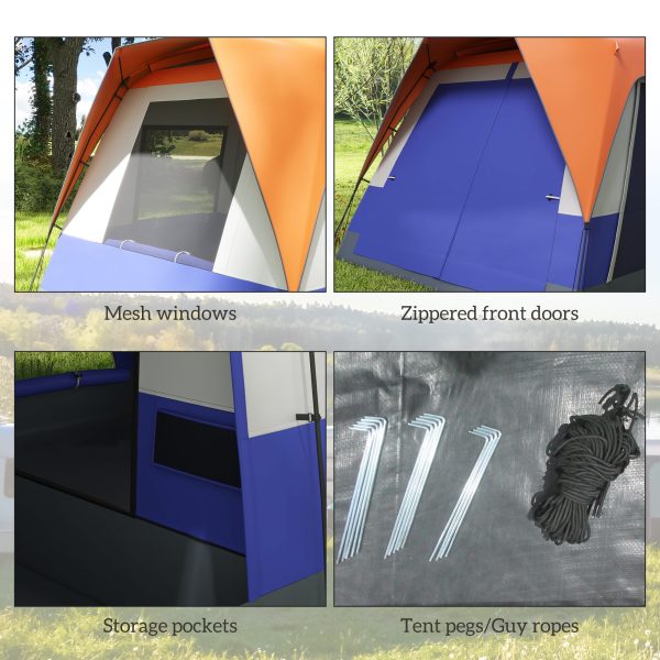 Outsunny Camping Tent with 3000mm Waterproof Rainfly & Screen Panels, Orange - Image 7