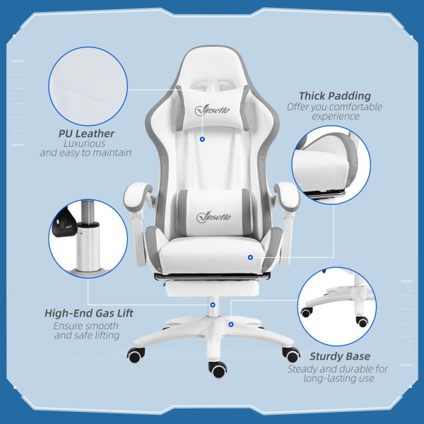 Vinsetto Racing Style Gaming Chair with Reclining Function Footrest, Grey - Image 7