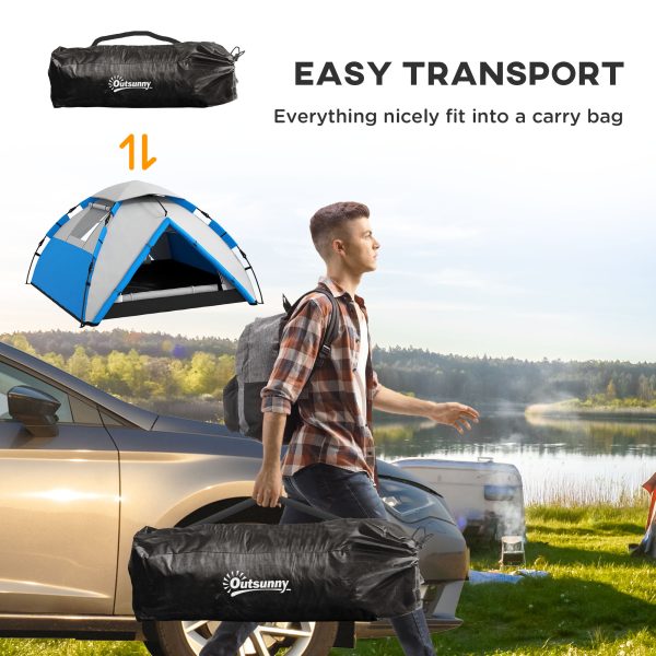 Outsunny 3-4 Man Camping Tent Portable with Bag, Quick Setup, Blue - Image 7