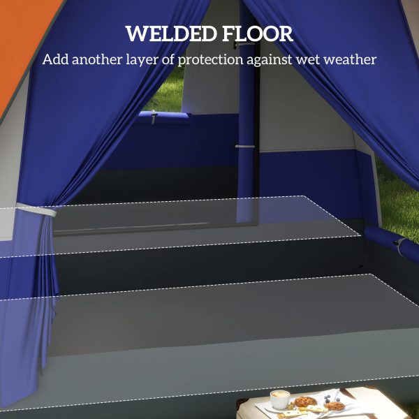 Outsunny Camping Tent with 3000mm Waterproof Rainfly & Screen Panels, Orange - Image 8