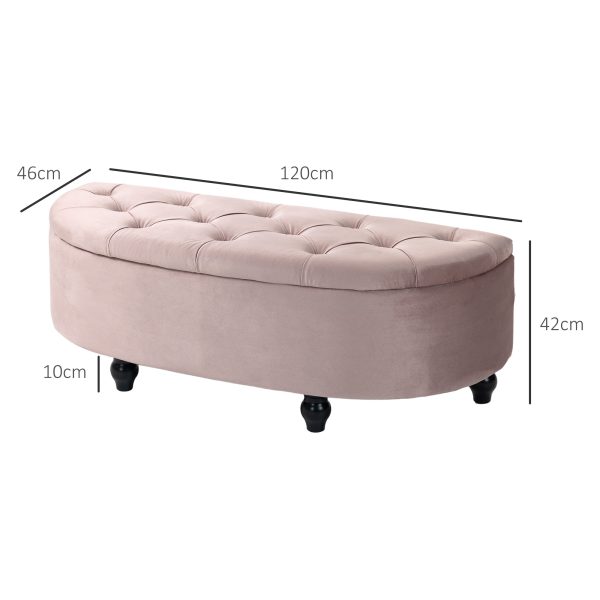 HOMCOM Semi-Circle Storage Ottoman Bench Tufted Upholstered Accent Footrest - Image 3