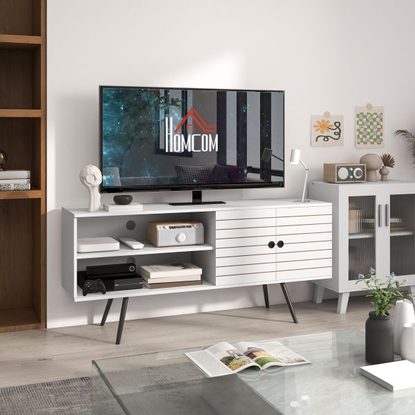 HOMCOM TV Unit for 65" TVs with 2 Open Shelves, Door and 2 Cable Holes, White - Image 2