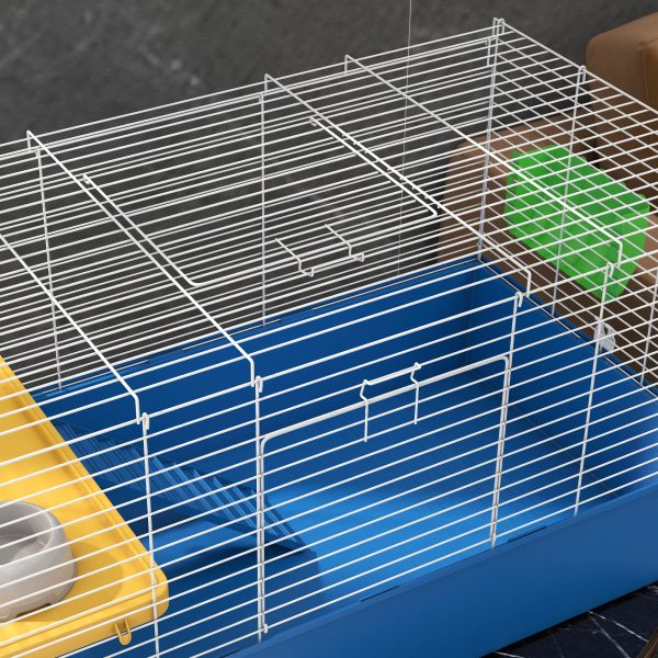 PawHut Small Animal Cage, Rabbit Guinea Pig Hutch, Pet Playhouse, Blue - Image 8
